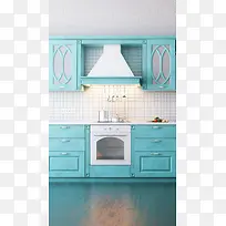 蓝色木质厨房柜H5背景素材