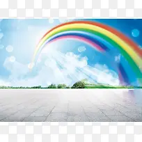 彩色彩虹广场海报背景