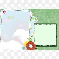复古质感绿色剪贴风儿童相册海报背景模板