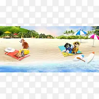春季海边旅游景色大气蓝色banner
