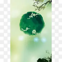 中国风绿色墨韵清明节海报背景