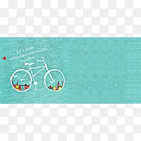 清新色卡通自行车 布纹背景