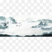 水墨大山中国风渐变燕子灰banner