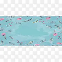 蓝色婚礼渐变花瓣蓝色banner背景