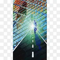 缤纷纹理道路H5背景素材