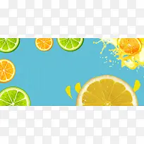盛夏水果大促销橙子柠檬小清新蓝色背景