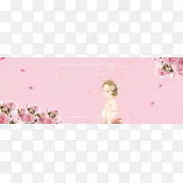37女生节纹理质感花朵粉色banner