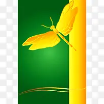 金色质感蜻蜓绿色海报背景