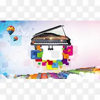 钢琴热气球音乐符梦幻商业招生背景图