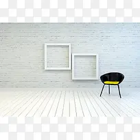 椅子与墙上的空白画框