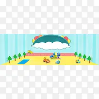 春季卡通玩具节几何纹理蓝banner