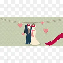 西式婚礼纹理绿色banner背景