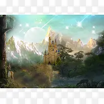 仙镜古老城堡广告背景图