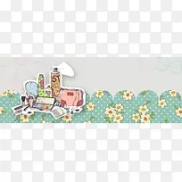 美妆手绘蓝色海报banner背景