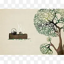 中国传统古典风格绿树茶香图片