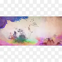 淘宝水墨文艺紫色海报