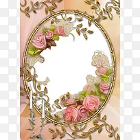 欧式粉红花朵装点的椭圆镜框图片