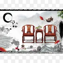 中国风中式家具风格海报背景模板