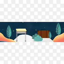 书桌卡通插画banner背景