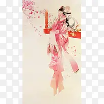 三生三世十里桃花人物手绘背景素材