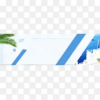 秋季上新简约几何绿叶蓝色背景