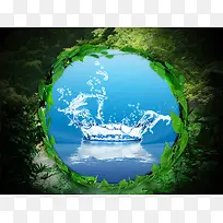 绿色森林蓝海净水器宣传海报背景素材