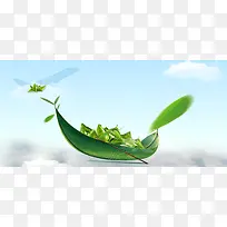 端午节赛龙舟粽子天空云朵蓝banner