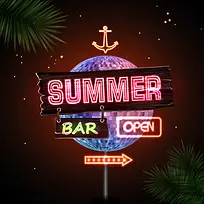 夏日酒吧霓虹灯招牌背景素材