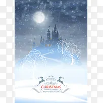 圣诞节城堡麋鹿深蓝色矢量背景图