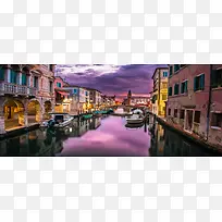 唯美威尼斯水城夜景旅游海报背景图