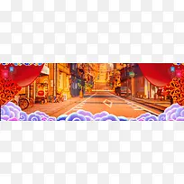 新年年货大街景色banner