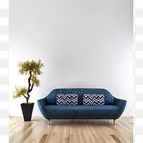 蓝色沙发效果海报背景素材