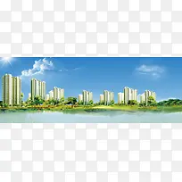 建筑清新地产海报背景