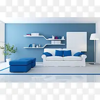 蓝色时尚客厅沙发背景素材