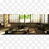 日式茶室banner背景