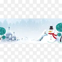 文艺雪人卡通景色雪花蓝色banner