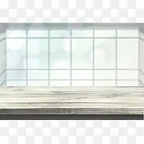 木板展台与模糊背景高清图片