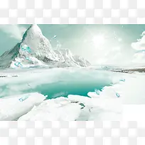 冰雪风景光芒山川背景素材
