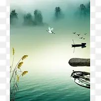 清明节清明雨上风景海报背景