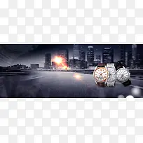 文艺手表大气城市景色背景