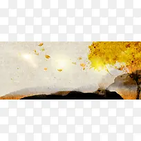 秋天文艺黄树叶简约手绘景色banner