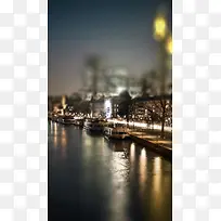 城市河流夜色摄影H5背景