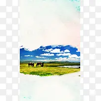 蒙古旅游海报背景素材