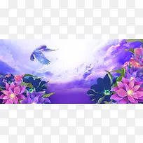 春天大气梦幻唯美景色紫色banner