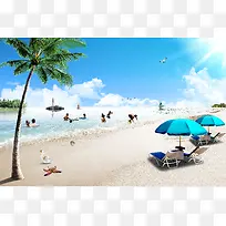 美丽海滩旅游度假海报背景素材
