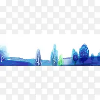 文艺小清新手绘风景蓝色海报背景