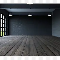 黑板教育墙壁灯地板窗背景