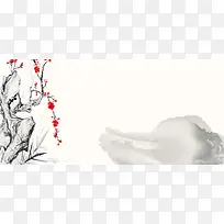 中国水墨画古风中国红海报背景