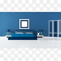 现代建筑家居室内卧室装潢蓝色调背景素材