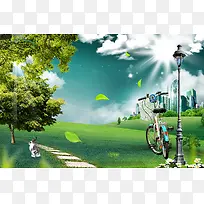 城市绿化企业文化展板背景素材